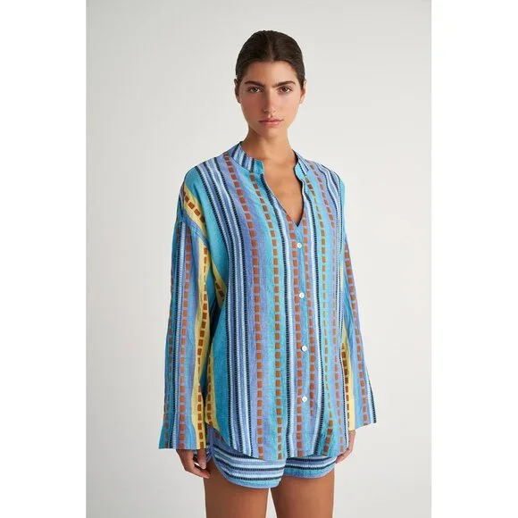 Pearl & Caviar Artsey Grecian Lagenlook Boho Striped Alonissos Shorts Size M NWT - Picture 6 of 11